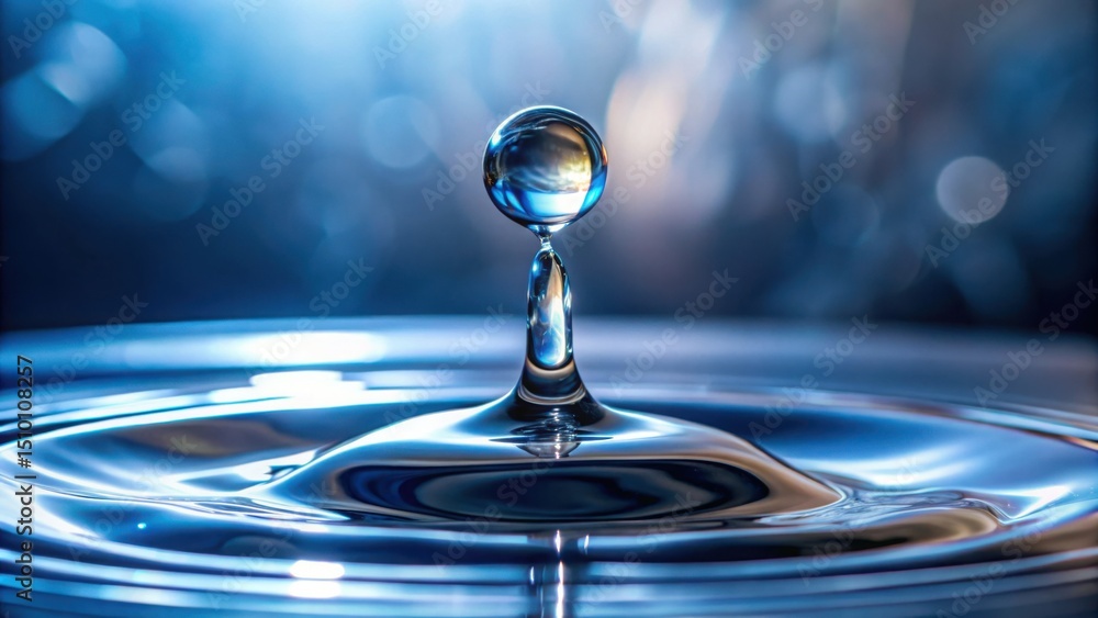 Poster stunning close-up of water droplet creating ripple effect in pool