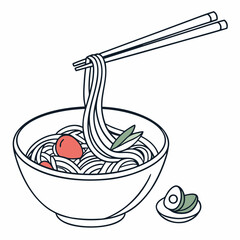 Minimalistic Noodle Bowl Vector with Chopsticks