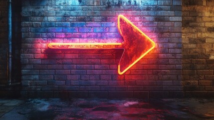 Neon arrow on a brick wall