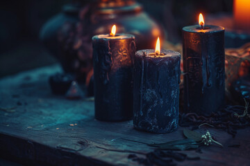 Mystical Candlelight for Dark Witch Ritual with Smoky Atmosphere, Generative AI