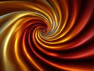 Abstract swirling vortex of gold, copper and red hues.