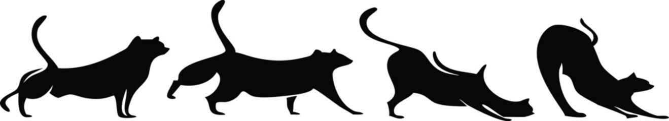 Elegant black cat silhouettes in various poses