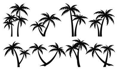 Tropical palm tree silhouettes collection design elements