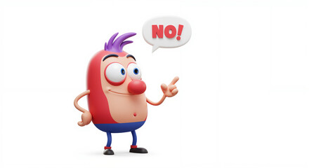 Fototapeta premium Animated character with purple hair expressing refusal with gesture 