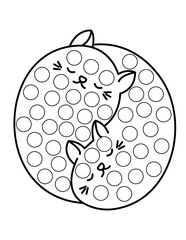 Dot markers pages with animal, vector outline illustration