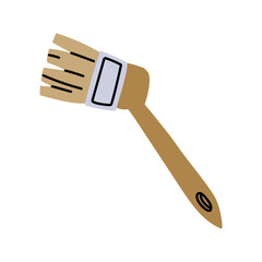 brush, fluffy flat brush with handle. Excavation tools. Handmade work. Flat color illustration. working tools isolated. It is suitable educational materials, subjects related to science, archeology