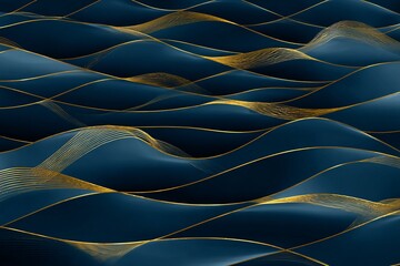 Abstract of Blue Golden wave :An artistic representation of undulating waves, painted in mesmerizing shades of navy and gold, inviting contemplation and capturing a sense of fluid grace.
