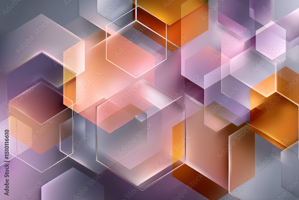 Poster hexagonal geometric composition: a striking visual of interconnected, translucent hexagons arranged 