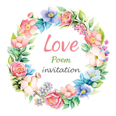 Watercolor floral frame with roses