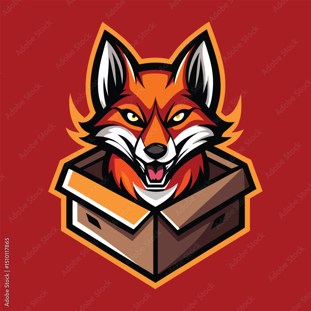 Poster creative coyote head design inside box logo displaying vibrant colors and dynamic shapes for unique 