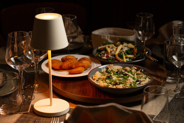 Appetizers on a dinner table with a winter atmosphere, Braga, Portugal.