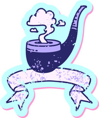 worn old sticker with banner of a smokers pipe