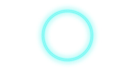 Cyan Neon ring light circle, vector magic glow 3d effect. Realistic Cyan Neon shiny ring or swirl, round frame of flare trail with glitter dust, cyan Neon fairy dust isolated on transparent background