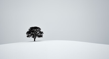 AI-Generated of Minimalist Winter Scene with Negative Space with Lone Tree in Snowy Landscape