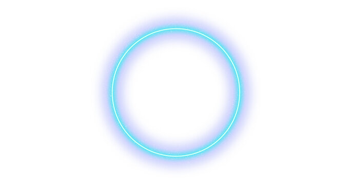 Blue Neon ring light circle, vector magic glow 3d effect. Realistic blue Neon shiny ring or swirl, round frame of flare trail with glitter dust,blue Neon fairy dust isolated on transparent background