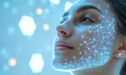 futuristic healthcare concept with light blue geometric patterns and glowing hexagons in the background, Generative AI