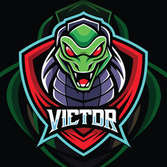 Creative viper mascot logo design for an esports team featuring bold colors and a fierce expression suitable for gaming branding and team identity