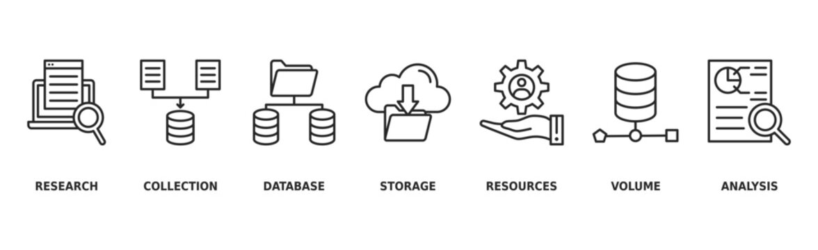 Big data banner web icon vector illustration concept with icon of research, collection, database, storage, resources, volume and analysis