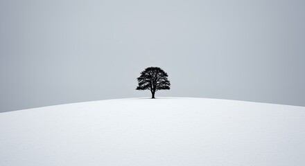 AI-Generated of Minimalist Winter Scene with Negative Space with Lone Tree in Snowy Landscape