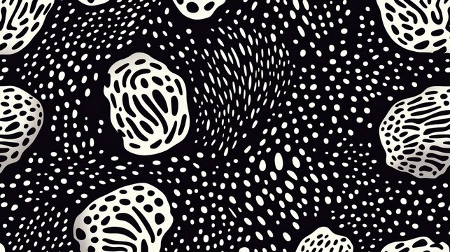 Abstract monochrome pattern of organic shapes and textures in seamless design
