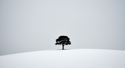 AI-Generated of Minimalist Winter Scene with Negative Space with Lone Tree in Snowy Landscape