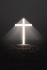 Naklejka premium A cross is lit up in the dark, creating a sense of hope and faith