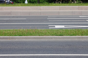 curb along the highway, asphalt and lawn along the road, minimalism 2