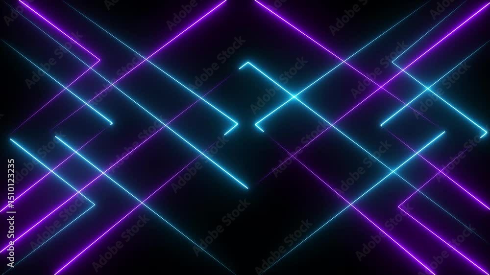 Poster background animation of neon light moving lines on a black background . abstract motion background w