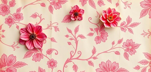 Delicate floral damask, pastel hues on aged paper,  floral,  texture