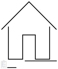 Simplistic house contour emphasizing structure and planning, accompanied by a small checklist icon. Ideal for housing projects, architecture, planning, organization, goals, minimalism, simple landing