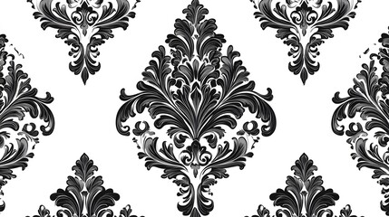 Fototapeta premium Elegant Black and White Damask Pattern Seamless Repeat