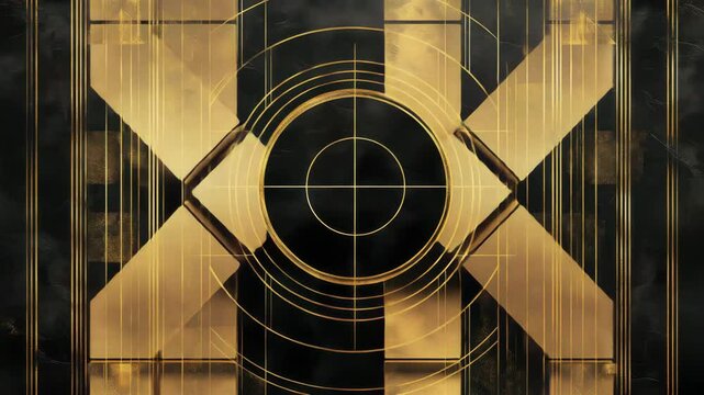Abstract art deco background with golden geometric patterns on dark background