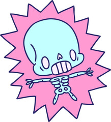 cartoon illustration kawaii electrocuted skeleton