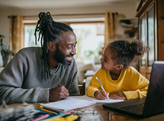 Naklejka premium African American father and daughter doing homework together at home