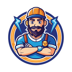 Handyman services emblem featuring a strong mascot logo illustration with tools in a bold design suitable for branding and promotional materials