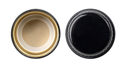 Open and closed black and gold metal screw cap lid