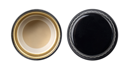 Open and closed black and gold metal screw cap lid