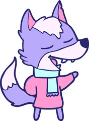 cartoon wolf in scarf laughing