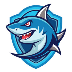 Fototapeta premium Shark logo design representing a competitive sports team in a vibrant color scheme with fierce expressions suitable for branding and merchandise