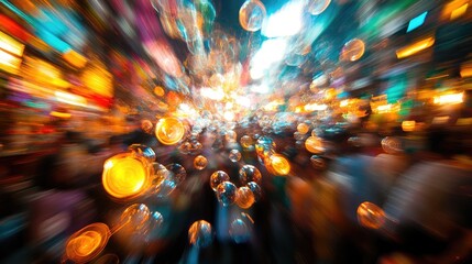 Abstract city night scene with vibrant light trails.