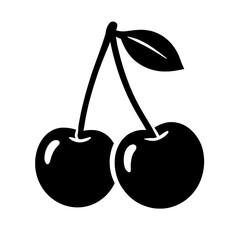 Simple Black Cherry Silhouette Icon - Fresh Fruit and Sweet Food Symbol Vector
