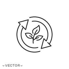 organic recycling icon, environmental care, ecology friendly reuse concept, thin line symbol isolated on white background, editable stroke eps 10 vector illustration