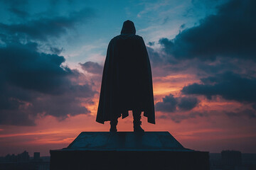A masked vigilante standing on a rooftop