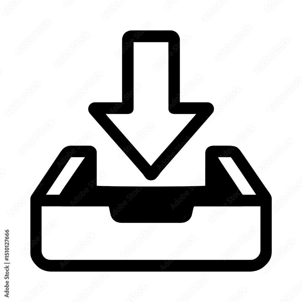 Poster simple black and white download to inbox icon - file transfer and storage symbol vector