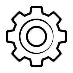 Simple Black and White Cog Gear Outline Icon - Settings and Mechanism Symbol Vector