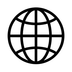 Simple Black and White Globe Icon - Global Network and Internet Symbol Vector
