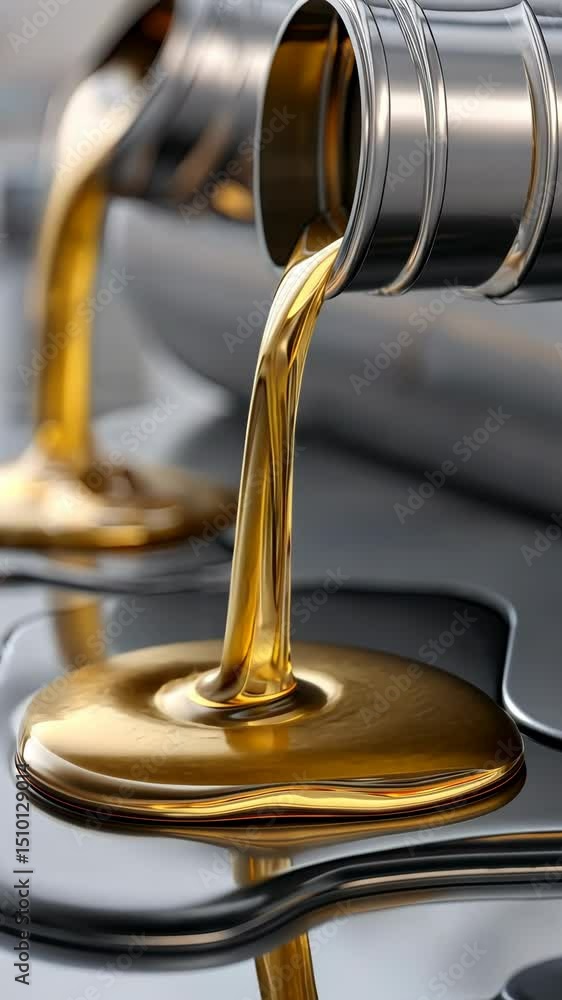 Poster liquid gold flows smoothly from a spout into a gleaming surface in an industrial setting