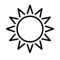 Simple Black and White Outline Sun Icon - Weather and Brightness Symbol Vector