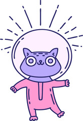 illustration of a traditional tattoo style cat in astronaut suit