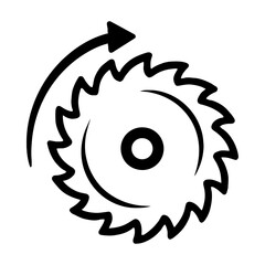 Black and White Circular Saw Blade Icon with Rotation Arrow - Power Tool Symbol Vector Illustration